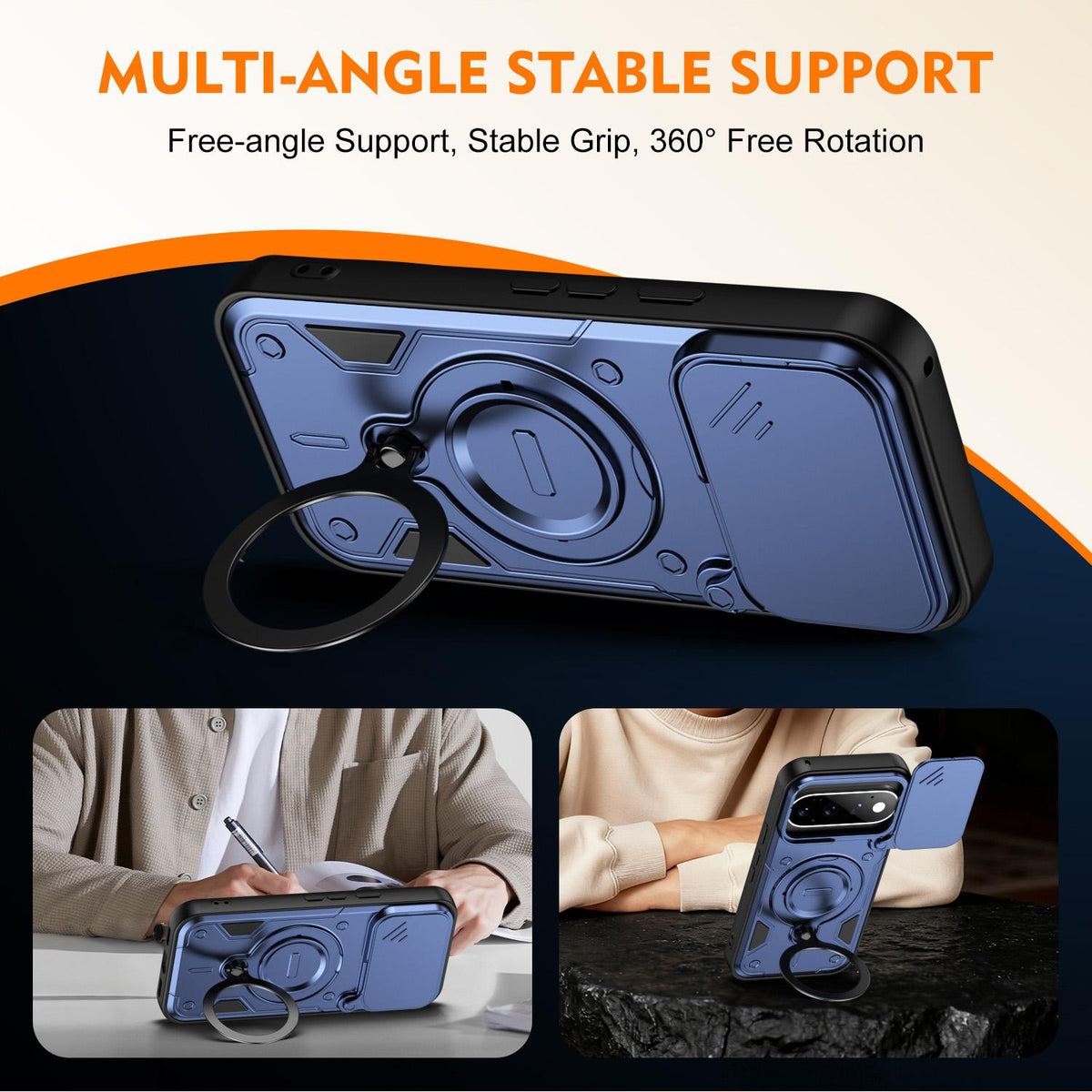 For Google Pixel 11 / 11 Pro Ring Holder Lens Slide Cover Phone Case - Red - EDA009743003D