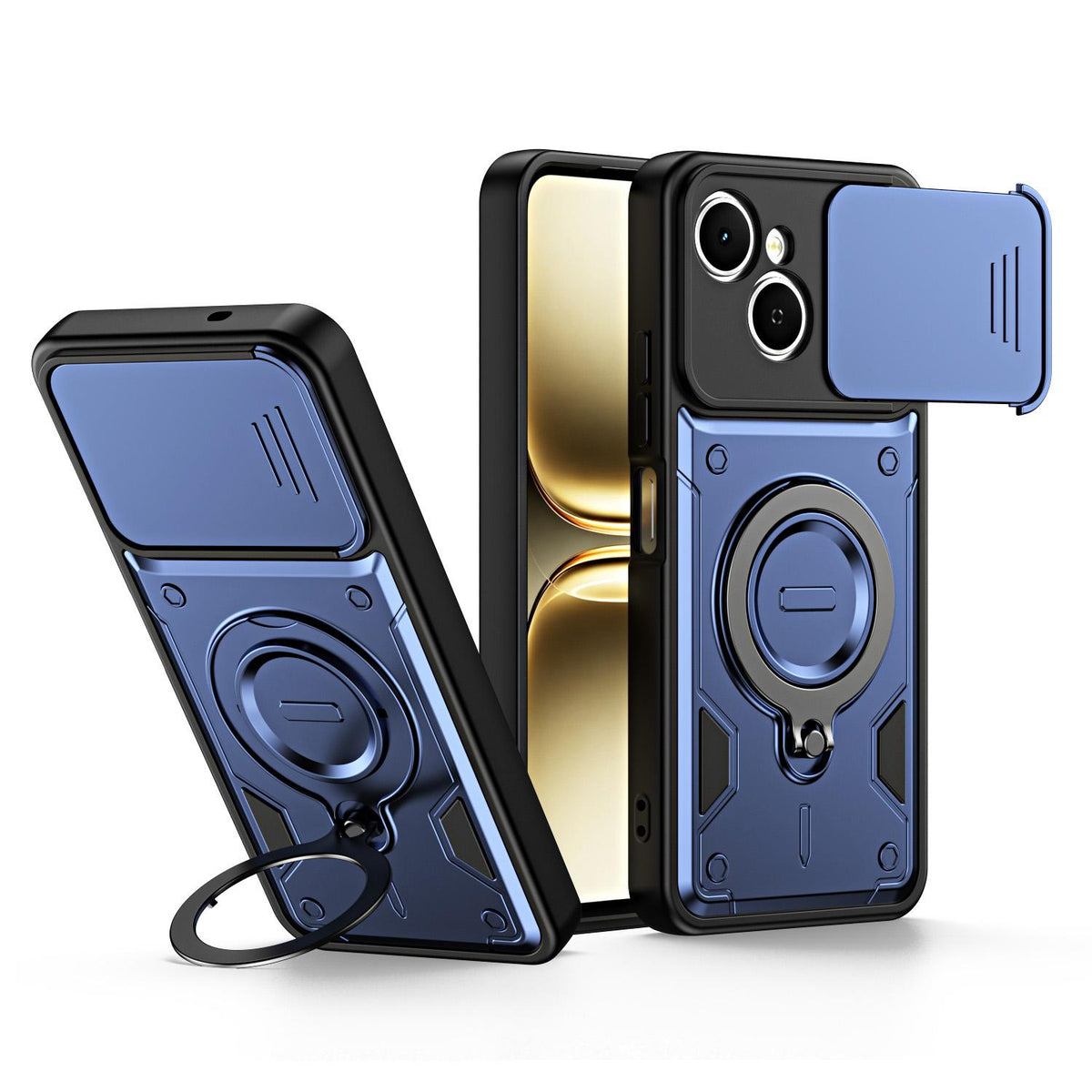 For Tecno Spark 40C Ring Holder Lens Slide Cover Phone Case - Blue - EDA009743307B