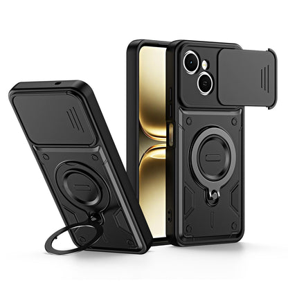 For Tecno Spark 40C Ring Holder Lens Slide Cover Phone Case - Black - EDA009743307C