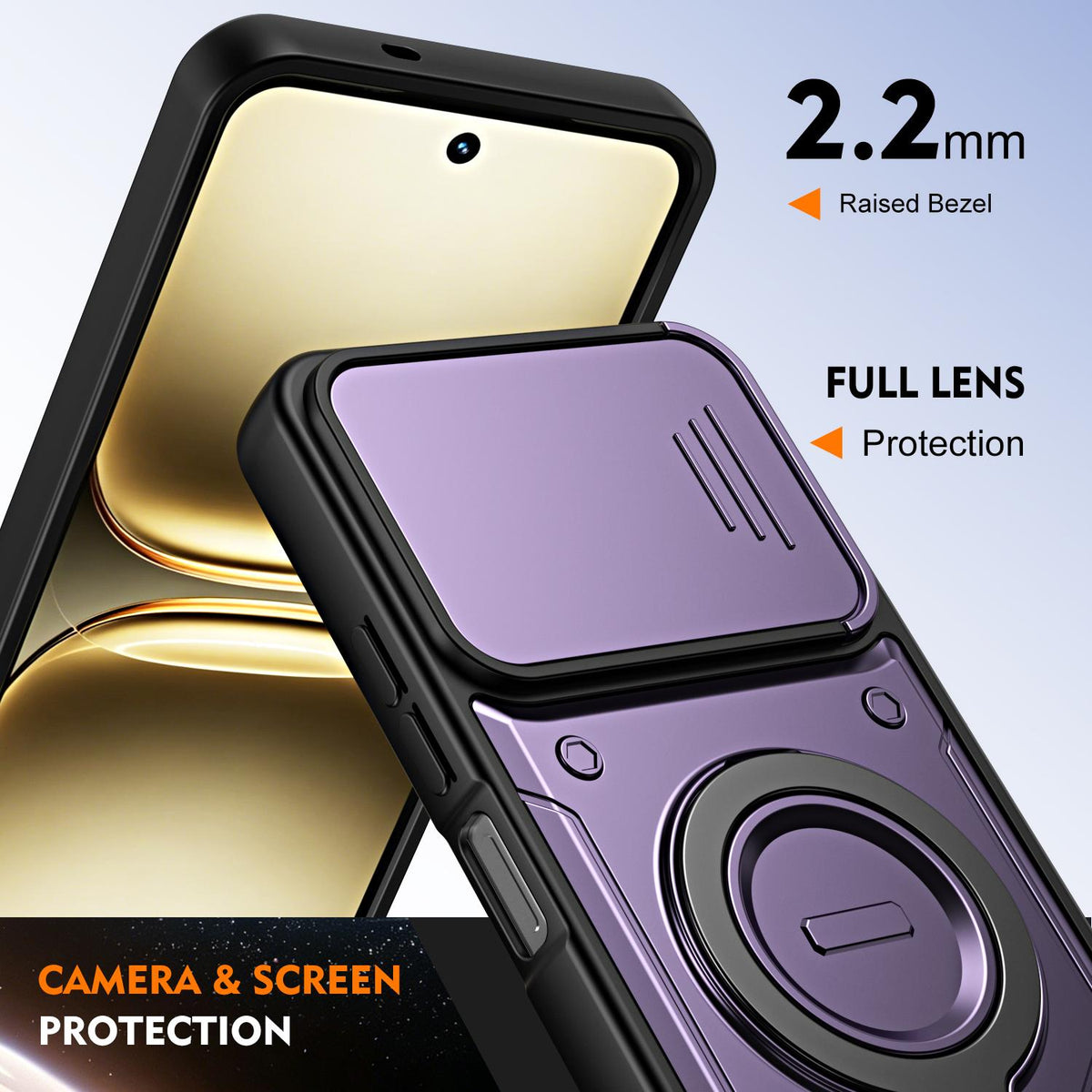 For Tecno Spark 40C Ring Holder Lens Slide Cover Phone Case - Black - EDA009743307C