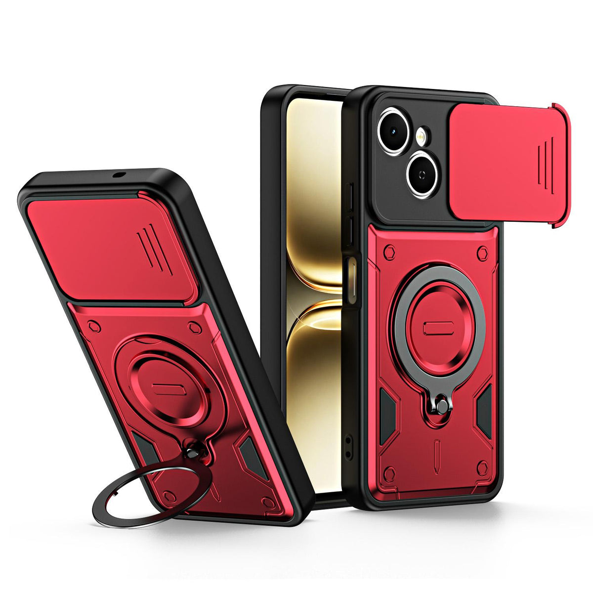 For Tecno Spark 40C Ring Holder Lens Slide Cover Phone Case - Red - EDA009743307D