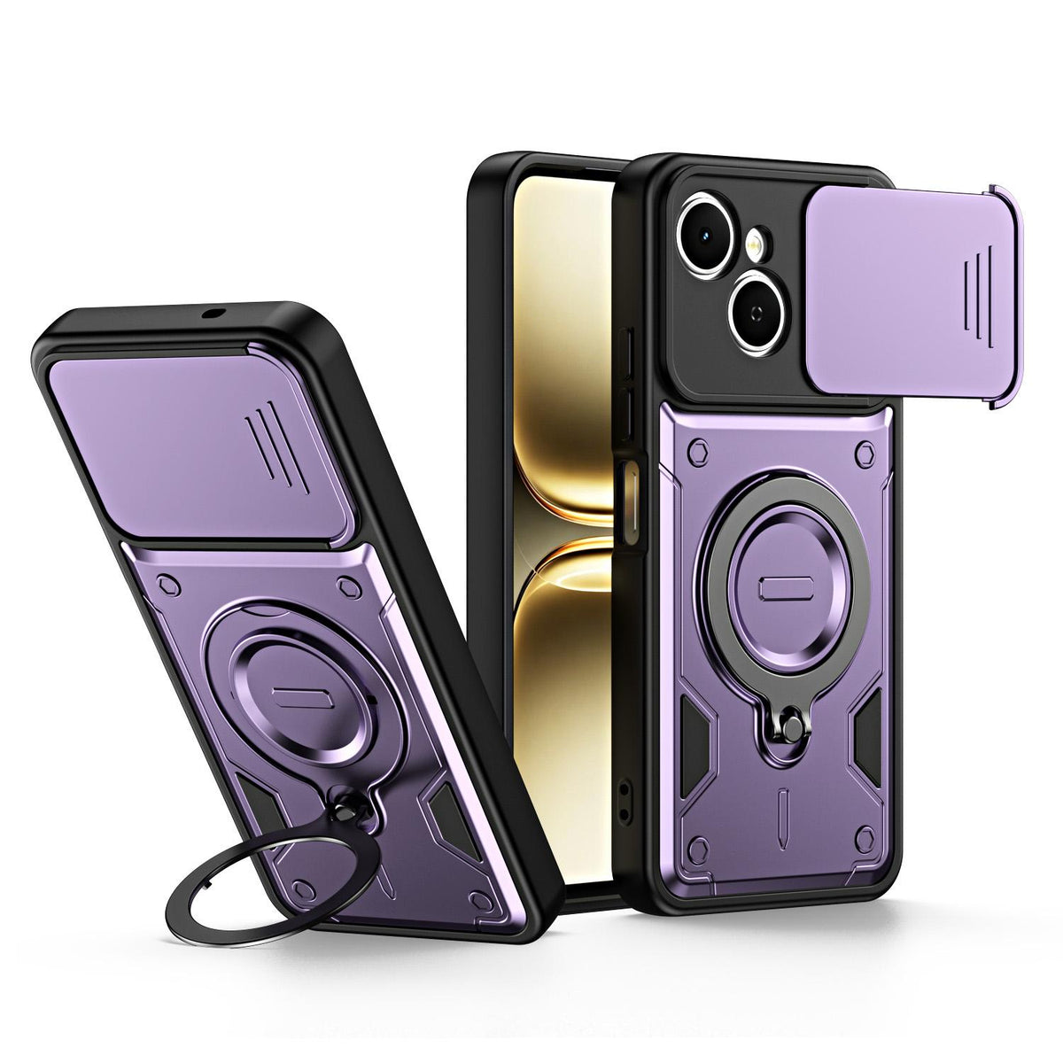 For Tecno Spark 40C Ring Holder Lens Slide Cover Phone Case - Purple - EDA009743307E