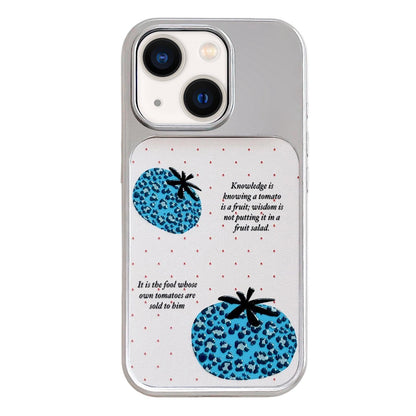 For iPhone 13 / 14 Electroplated Silver Frame Glitter Embossed Phone Case - Leopard Tomato - EDA009745001A