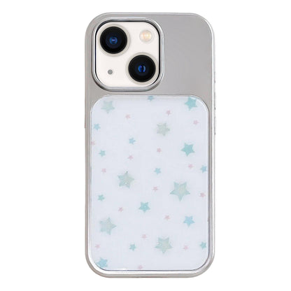 For iPhone 13 / 14 Electroplated Silver Frame Glitter Embossed Phone Case - Mint Green Star - EDA009745001D