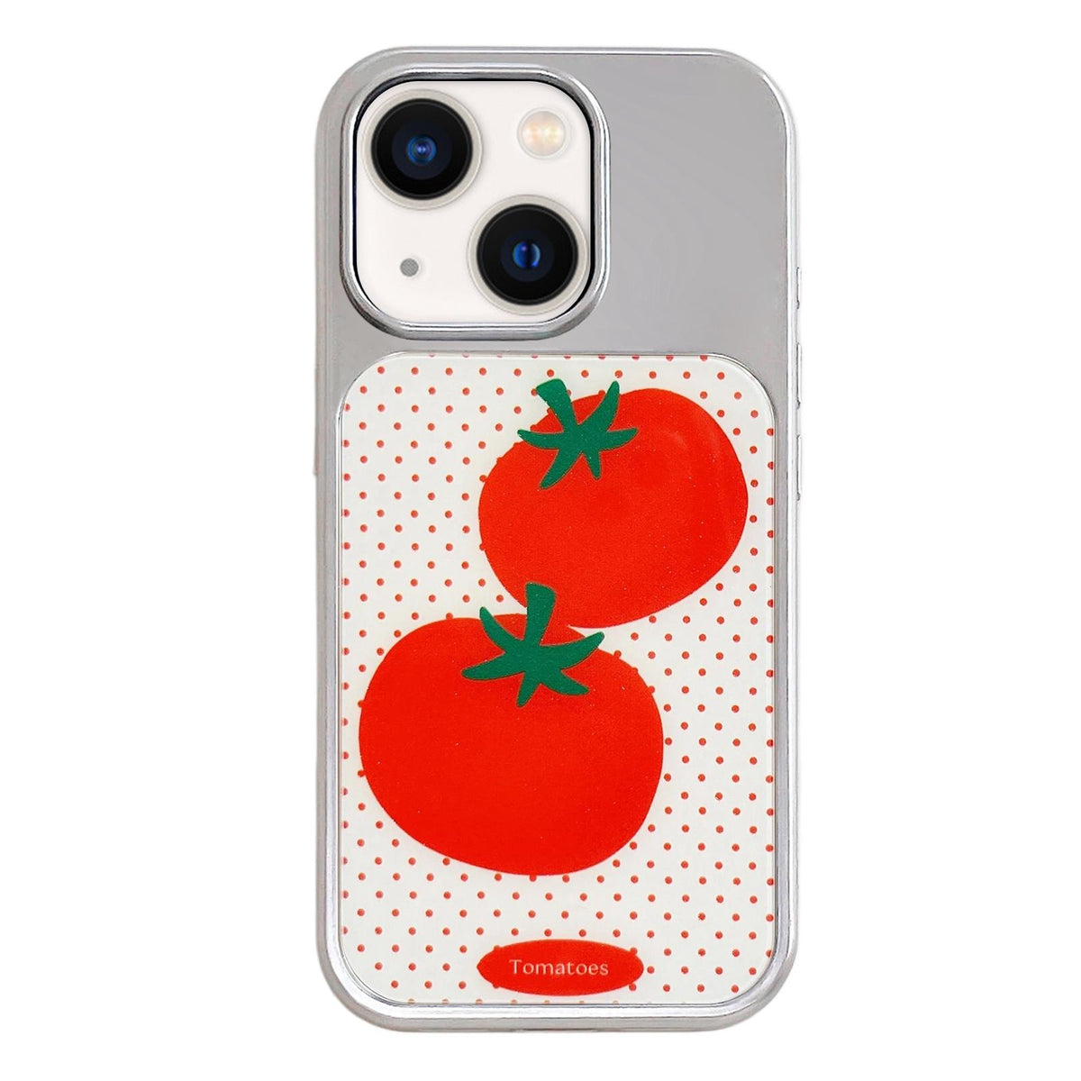 For iPhone 13 / 14 Electroplated Silver Frame Glitter Embossed Phone Case - Tomato - EDA009745001E