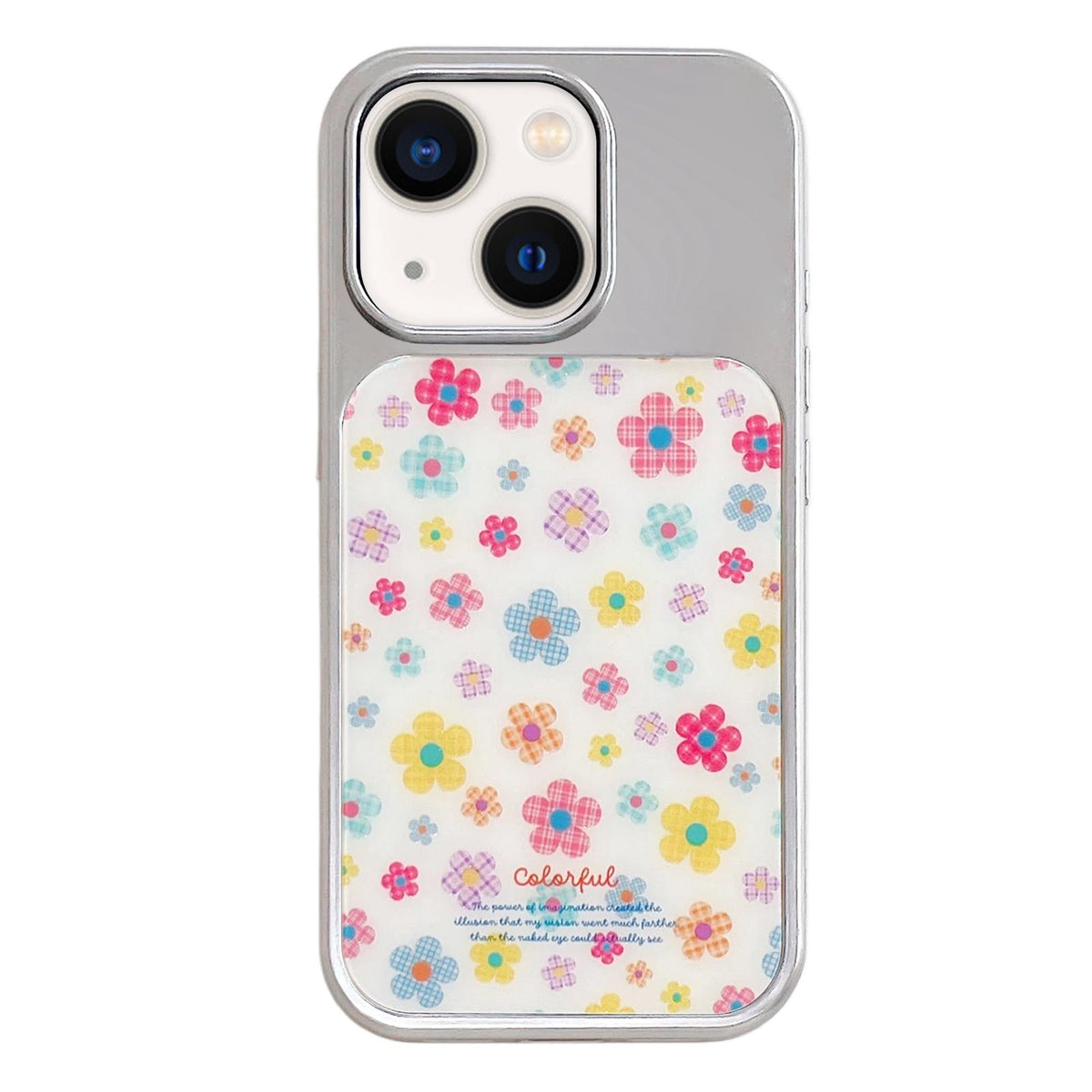 For iPhone 13 / 14 Electroplated Silver Frame Glitter Embossed Phone Case - Colorful Flowers - EDA009745001G