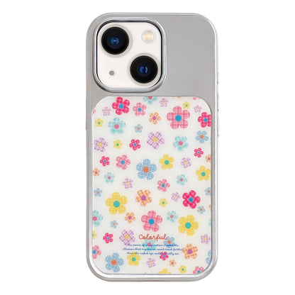 For iPhone 13 / 14 Electroplated Silver Frame Glitter Embossed Phone Case - Colorful Flowers - EDA009745001G