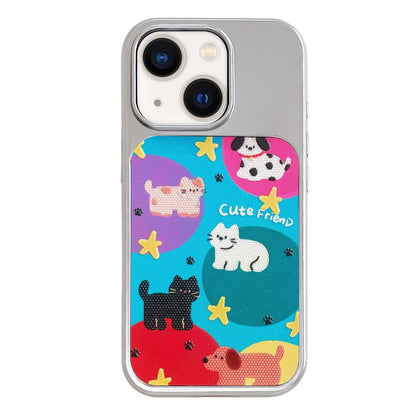 For iPhone 13 / 14 Electroplated Silver Frame Glitter Embossed Phone Case - Colorful Animals - EDA009745001H