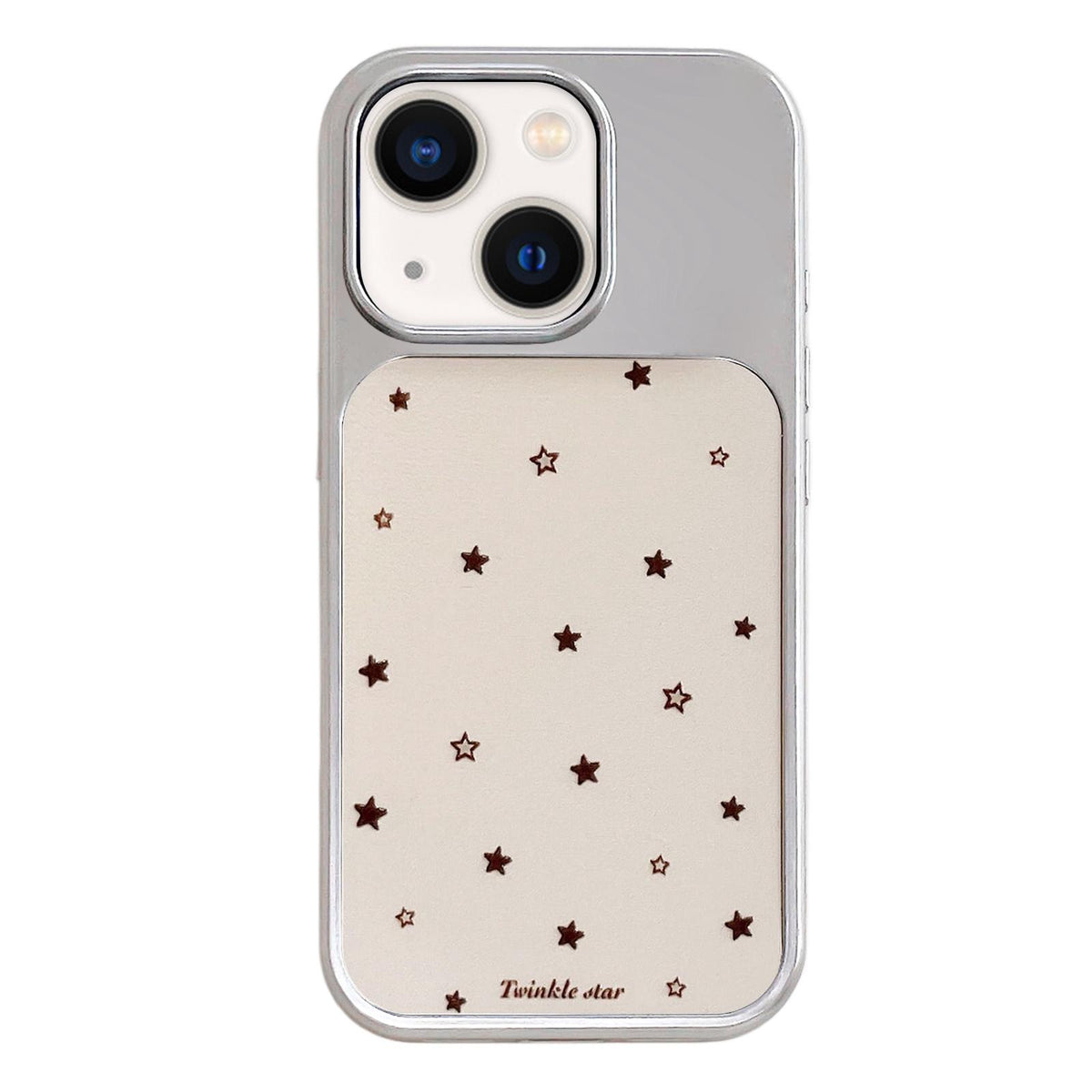 For iPhone 13 / 14 Electroplated Silver Frame Glitter Embossed Phone Case - Yellow Background Stars - EDA009745001K
