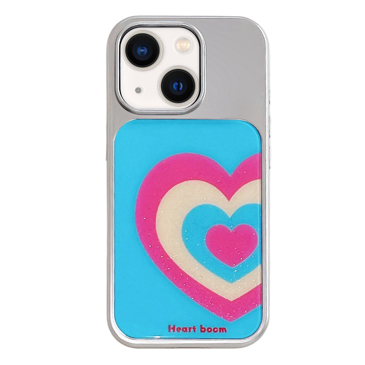 For iPhone 13 / 14 Electroplated Silver Frame Glitter Embossed Phone Case - Gradual Heart - EDA009745001N