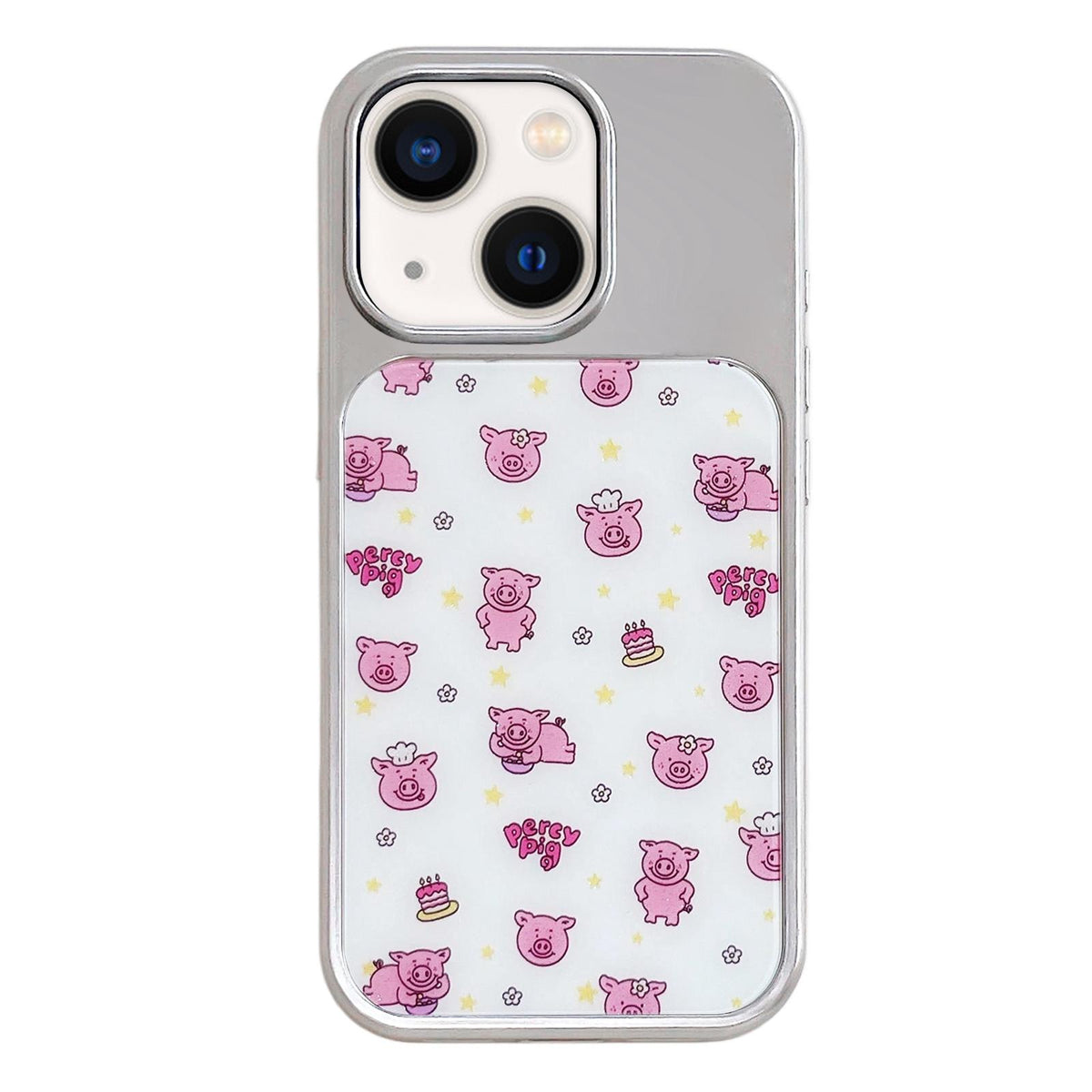 For iPhone 13 / 14 Electroplated Silver Frame Glitter Embossed Phone Case - Cute Pig - EDA009745001O