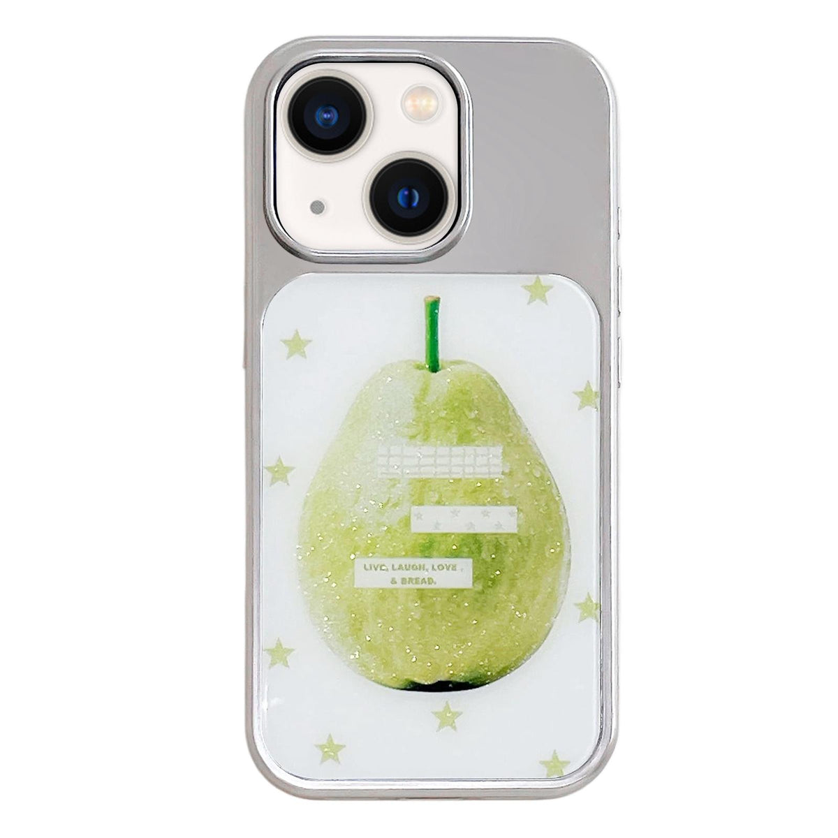 For iPhone 13 / 14 Electroplated Silver Frame Glitter Embossed Phone Case - Guava - EDA009745001Q
