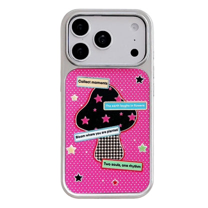 For iPhone 17 Pro Electroplated Silver Frame Glitter Embossed Phone Case - Black Mushroom - EDA009745002B