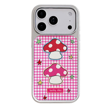 For iPhone 17 Pro Electroplated Silver Frame Glitter Embossed Phone Case - Red Mushroom - EDA009745002C