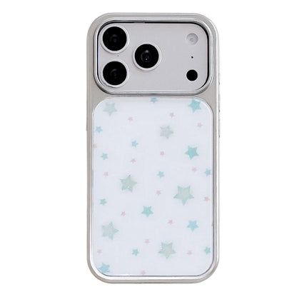 For iPhone 17 Pro Electroplated Silver Frame Glitter Embossed Phone Case - Mint Green Star - EDA009745002D