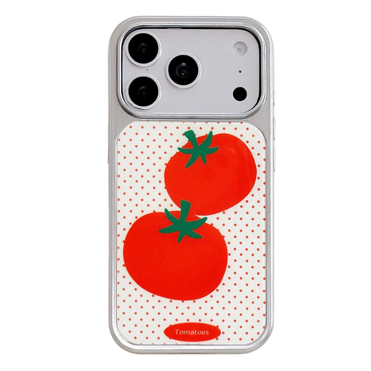 For iPhone 17 Pro Electroplated Silver Frame Glitter Embossed Phone Case - Tomato - EDA009745002E