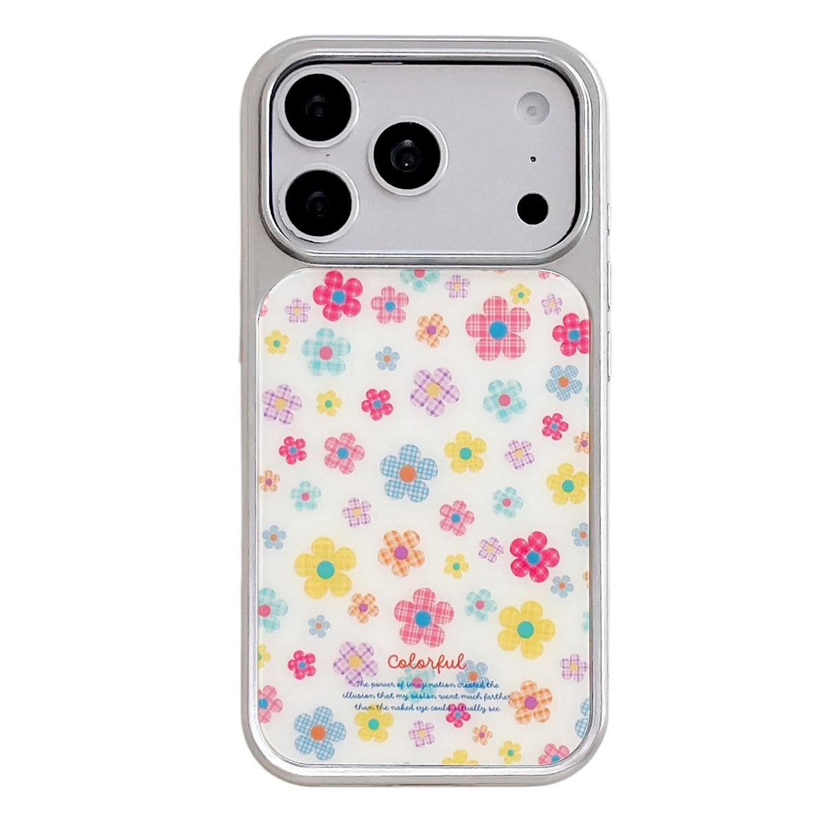 For iPhone 17 Pro Electroplated Silver Frame Glitter Embossed Phone Case - Colorful Flowers - EDA009745002G