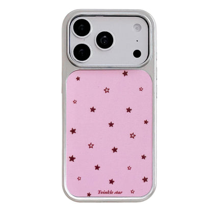 For iPhone 17 Pro Electroplated Silver Frame Glitter Embossed Phone Case - Pink Background Stars - EDA009745002J