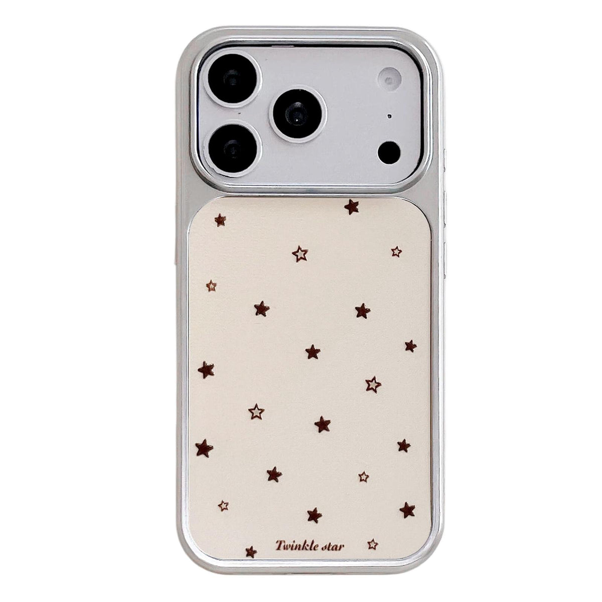 For iPhone 17 Pro Electroplated Silver Frame Glitter Embossed Phone Case - Yellow Background Stars - EDA009745002K