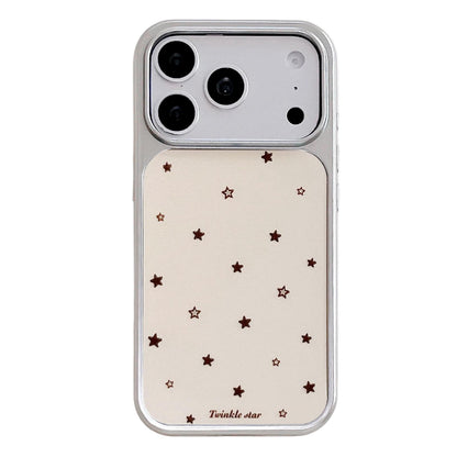 For iPhone 17 Pro Electroplated Silver Frame Glitter Embossed Phone Case - Yellow Background Stars - EDA009745002K