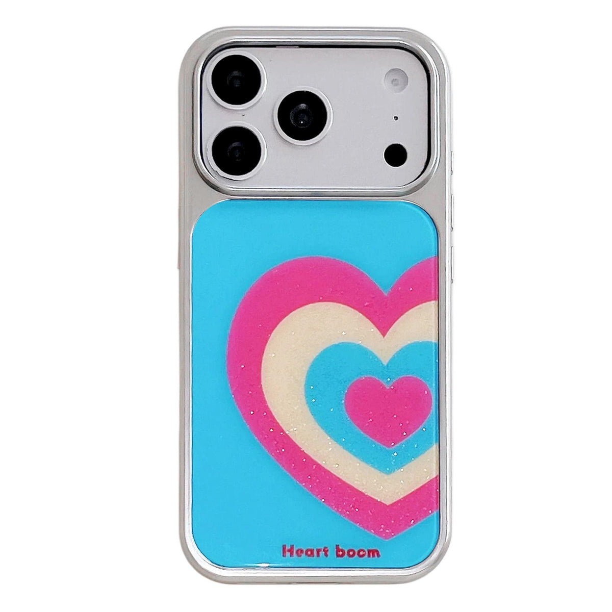 For iPhone 17 Pro Electroplated Silver Frame Glitter Embossed Phone Case - Gradual Heart - EDA009745002N