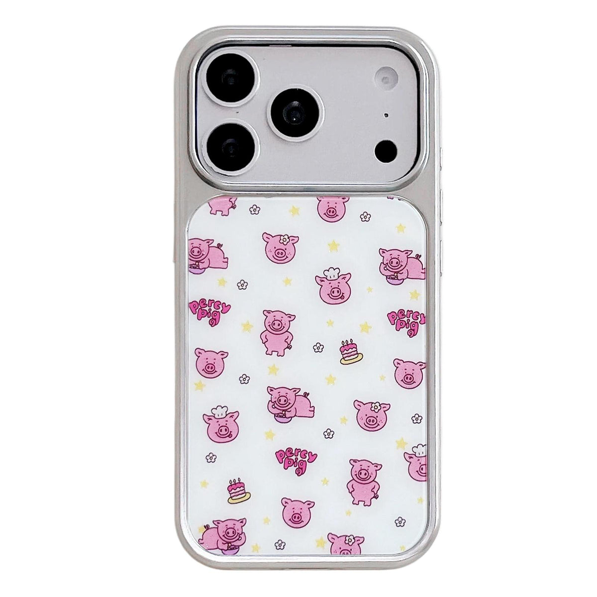 For iPhone 17 Pro Electroplated Silver Frame Glitter Embossed Phone Case - Cute Pig - EDA009745002O