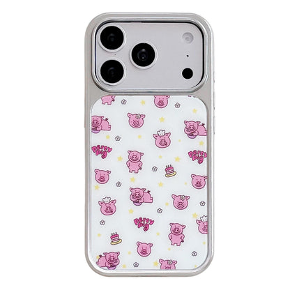 For iPhone 17 Pro Electroplated Silver Frame Glitter Embossed Phone Case - Cute Pig - EDA009745002O