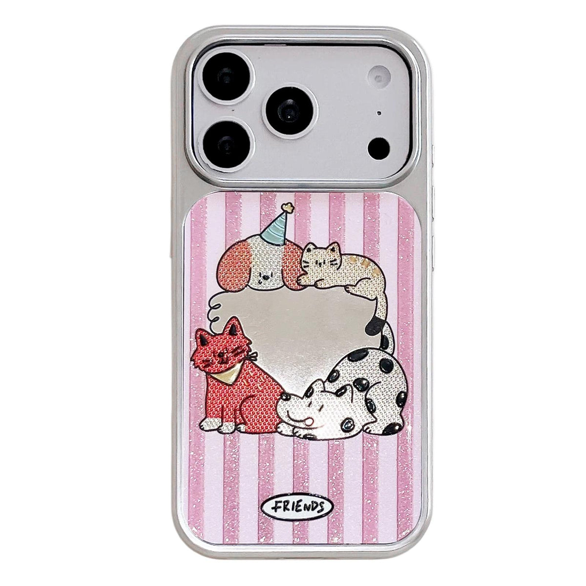 For iPhone 17 Pro Electroplated Silver Frame Glitter Embossed Phone Case - Small Animal - EDA009745002P