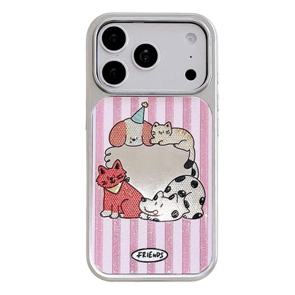 For iPhone 17 Pro Electroplated Silver Frame Glitter Embossed Phone Case - Small Animal - EDA009745002P