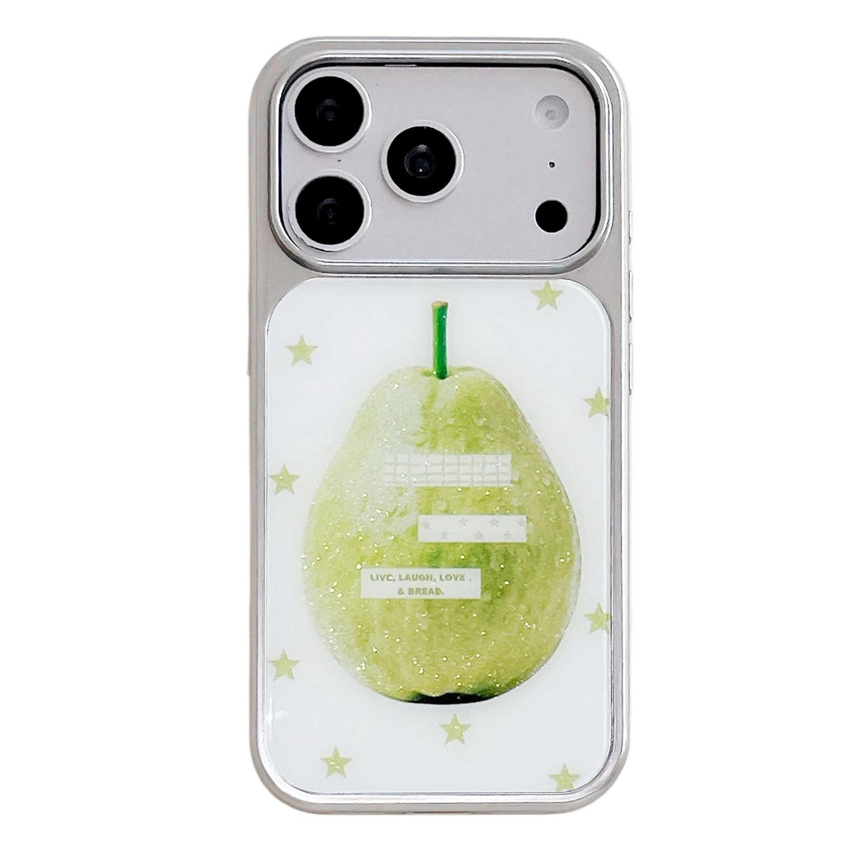 For iPhone 17 Pro Electroplated Silver Frame Glitter Embossed Phone Case - Guava - EDA009745002Q