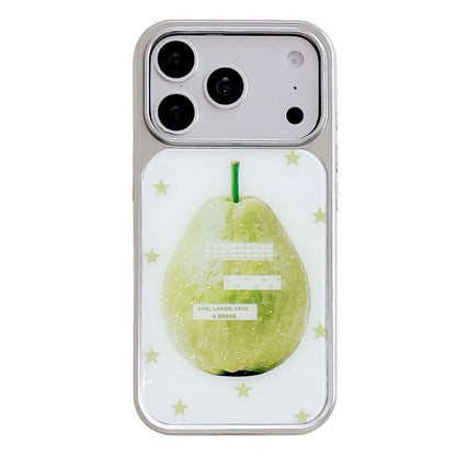 For iPhone 17 Pro Electroplated Silver Frame Glitter Embossed Phone Case - Guava - EDA009745002Q