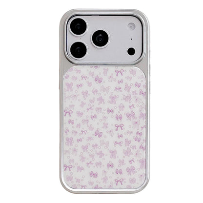 For iPhone 17 Pro Electroplated Silver Frame Glitter Embossed Phone Case - Purple Bow - EDA009745002R