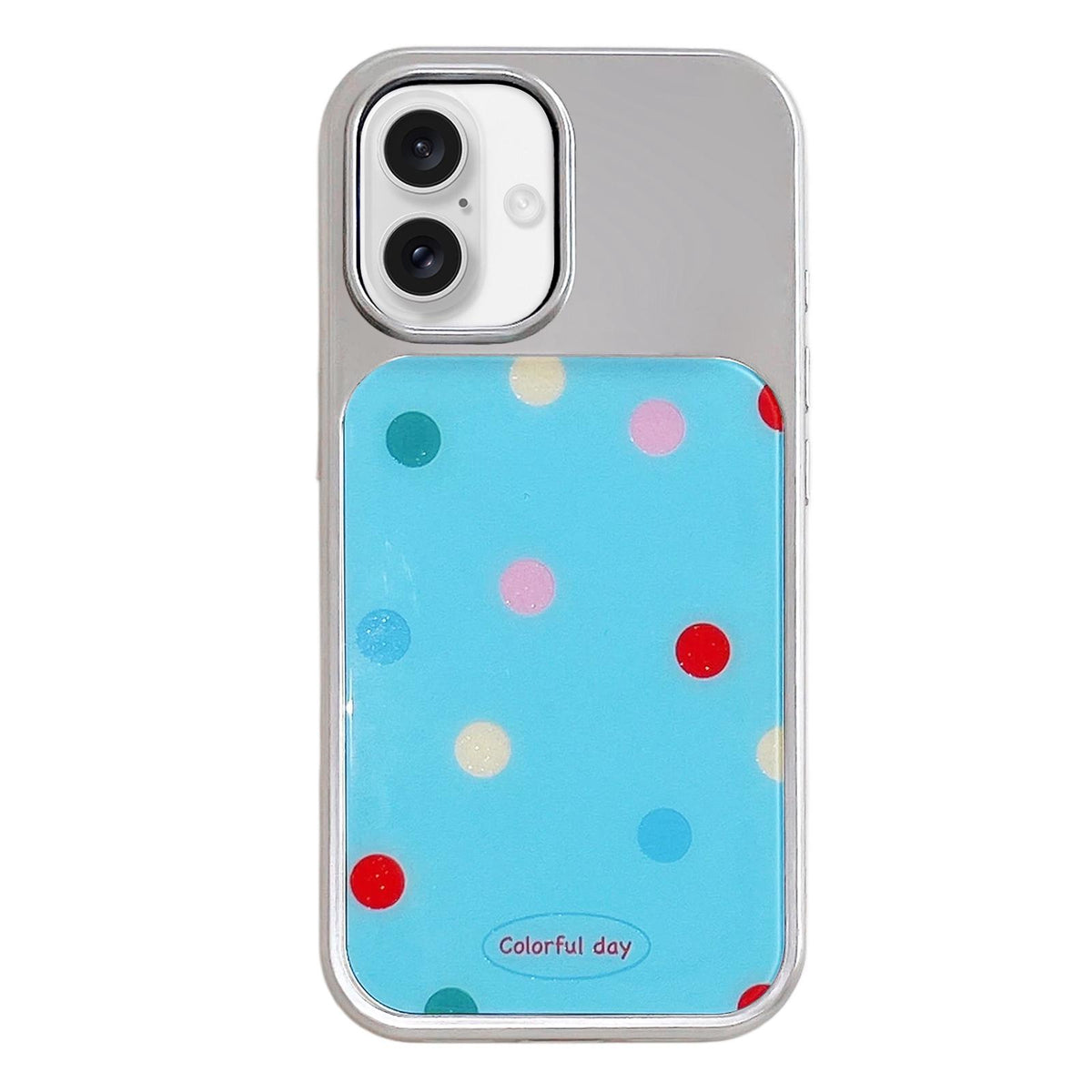 For iPhone 17 Electroplated Silver Frame Glitter Embossed Phone Case - Color Point - EDA009745003F