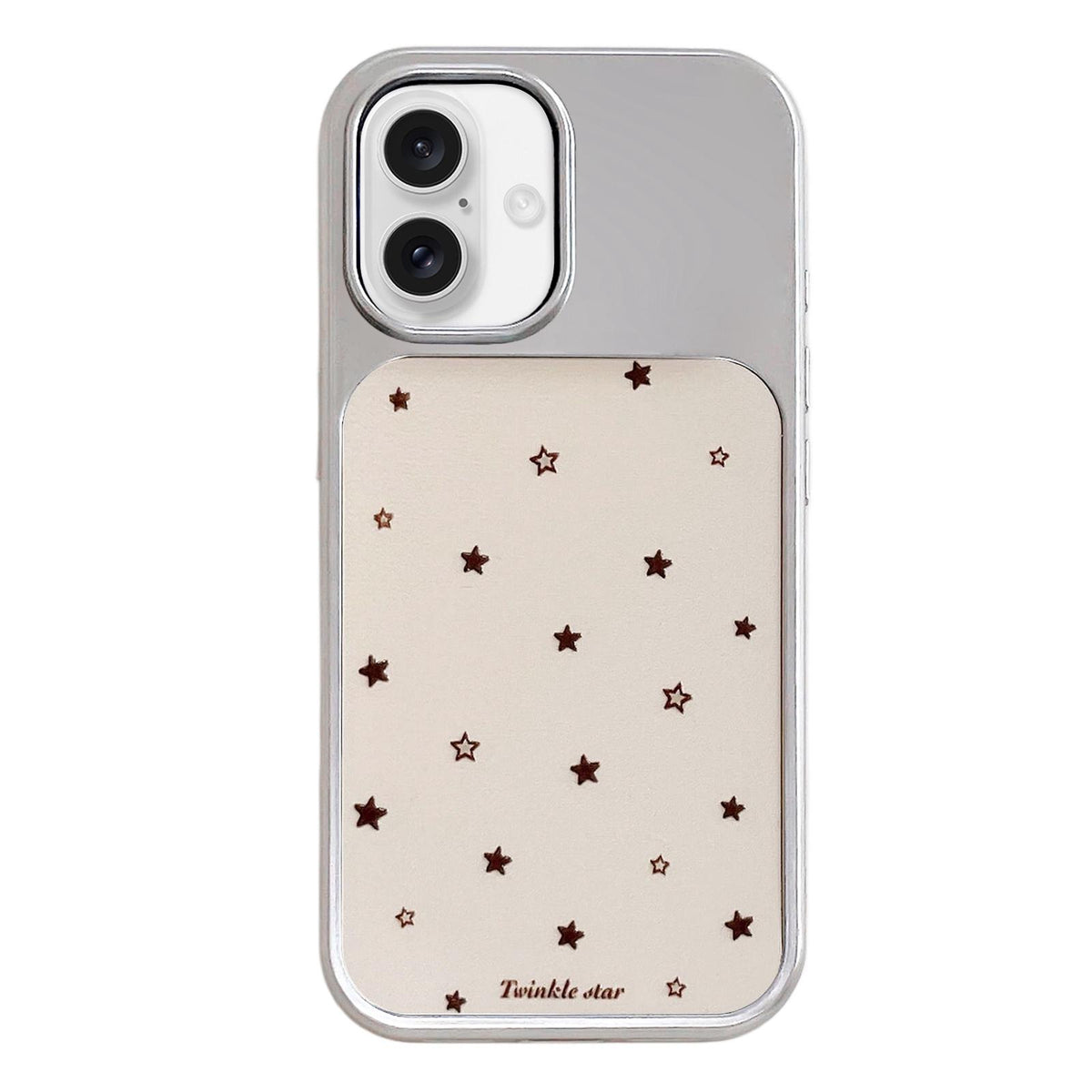 For iPhone 17 Electroplated Silver Frame Glitter Embossed Phone Case - Yellow Background Stars - EDA009745003K
