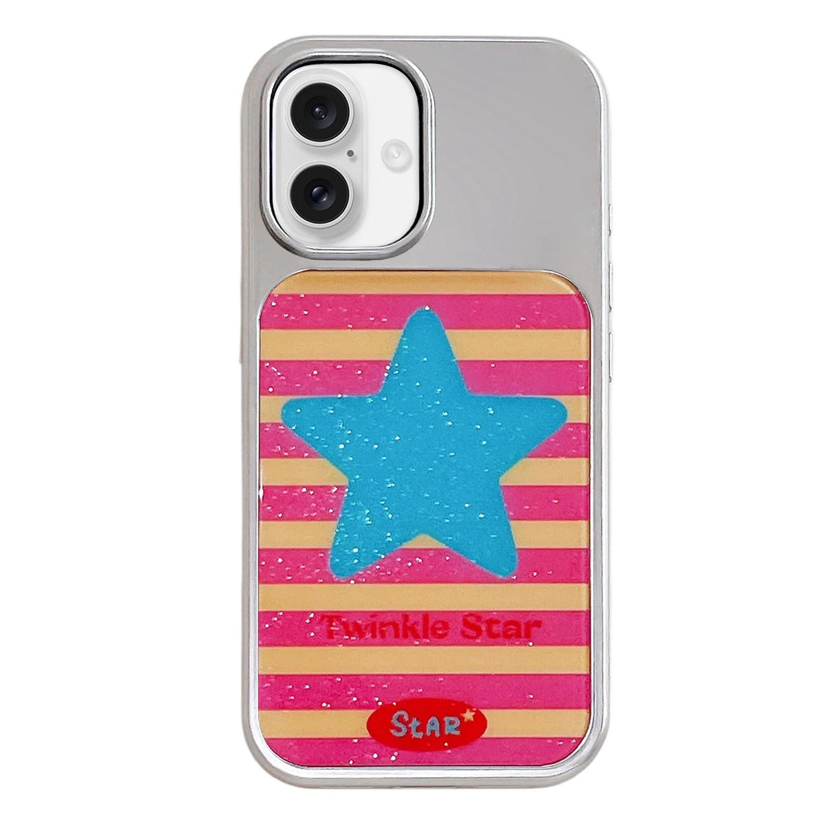 For iPhone 17 Electroplated Silver Frame Glitter Embossed Phone Case - Blue Stars - EDA009745003L