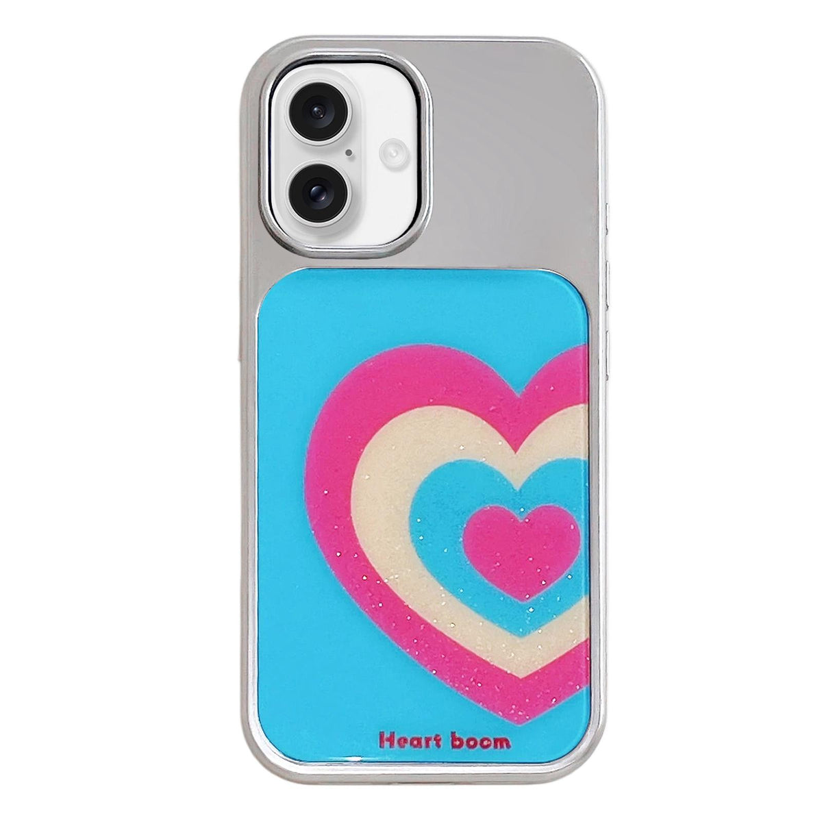 For iPhone 17 Electroplated Silver Frame Glitter Embossed Phone Case - Gradual Heart - EDA009745003N