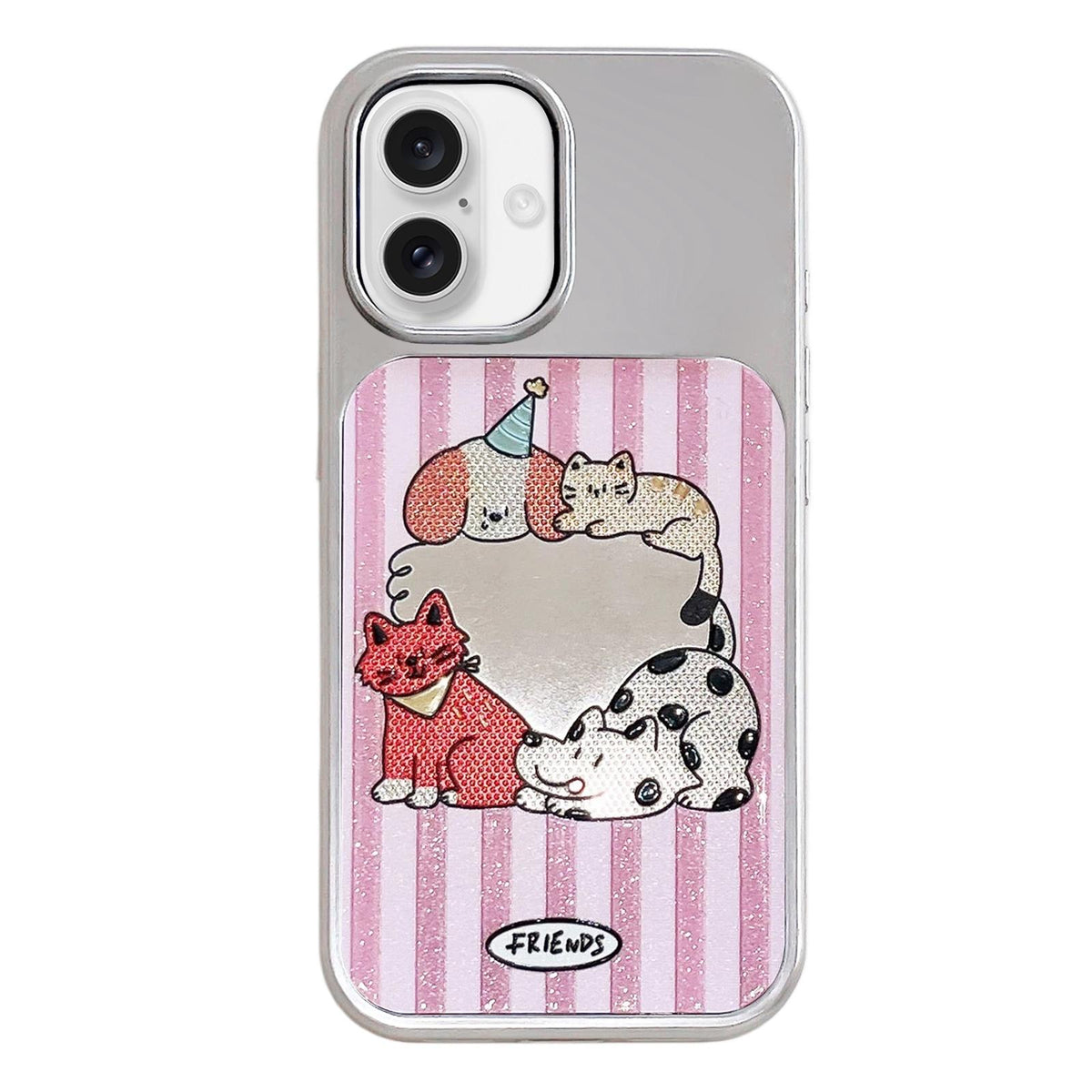 For iPhone 17 Electroplated Silver Frame Glitter Embossed Phone Case - Small Animal - EDA009745003P