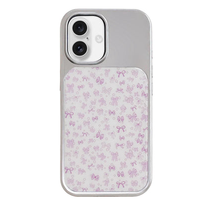 For iPhone 17 Electroplated Silver Frame Glitter Embossed Phone Case - Purple Bow - EDA009745003R