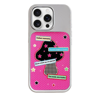 For iPhone 16 Pro Max Electroplated Silver Frame Glitter Embossed Phone Case - Black Mushroom - EDA009745004B