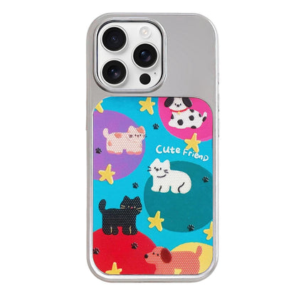For iPhone 16 Pro Max Electroplated Silver Frame Glitter Embossed Phone Case - Colorful Animals - EDA009745004H