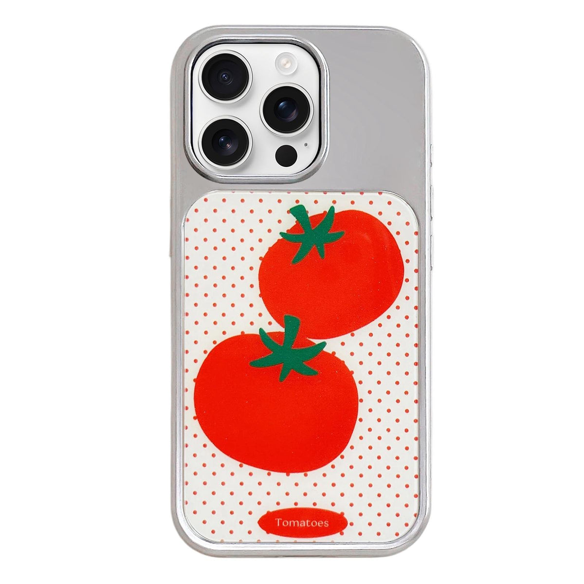 For iPhone 16 Pro Electroplated Silver Frame Glitter Embossed Phone Case - Tomato - EDA009745005E