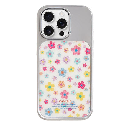 For iPhone 16 Pro Electroplated Silver Frame Glitter Embossed Phone Case - Colorful Flowers - EDA009745005G