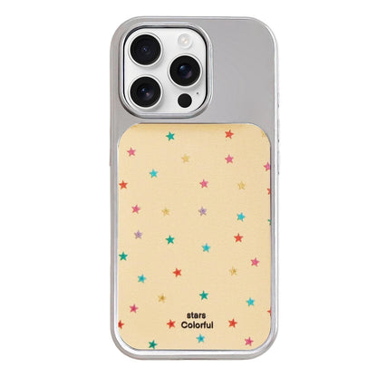 For iPhone 16 Pro Electroplated Silver Frame Glitter Embossed Phone Case - Colorful Stars - EDA009745005I