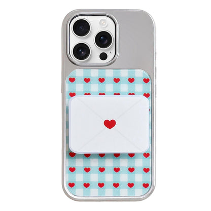 For iPhone 16 Pro Electroplated Silver Frame Glitter Embossed Phone Case - Plaid Heart - EDA009745005M