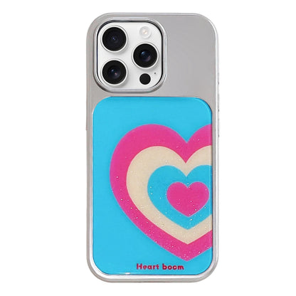 For iPhone 16 Pro Electroplated Silver Frame Glitter Embossed Phone Case - Gradual Heart - EDA009745005N