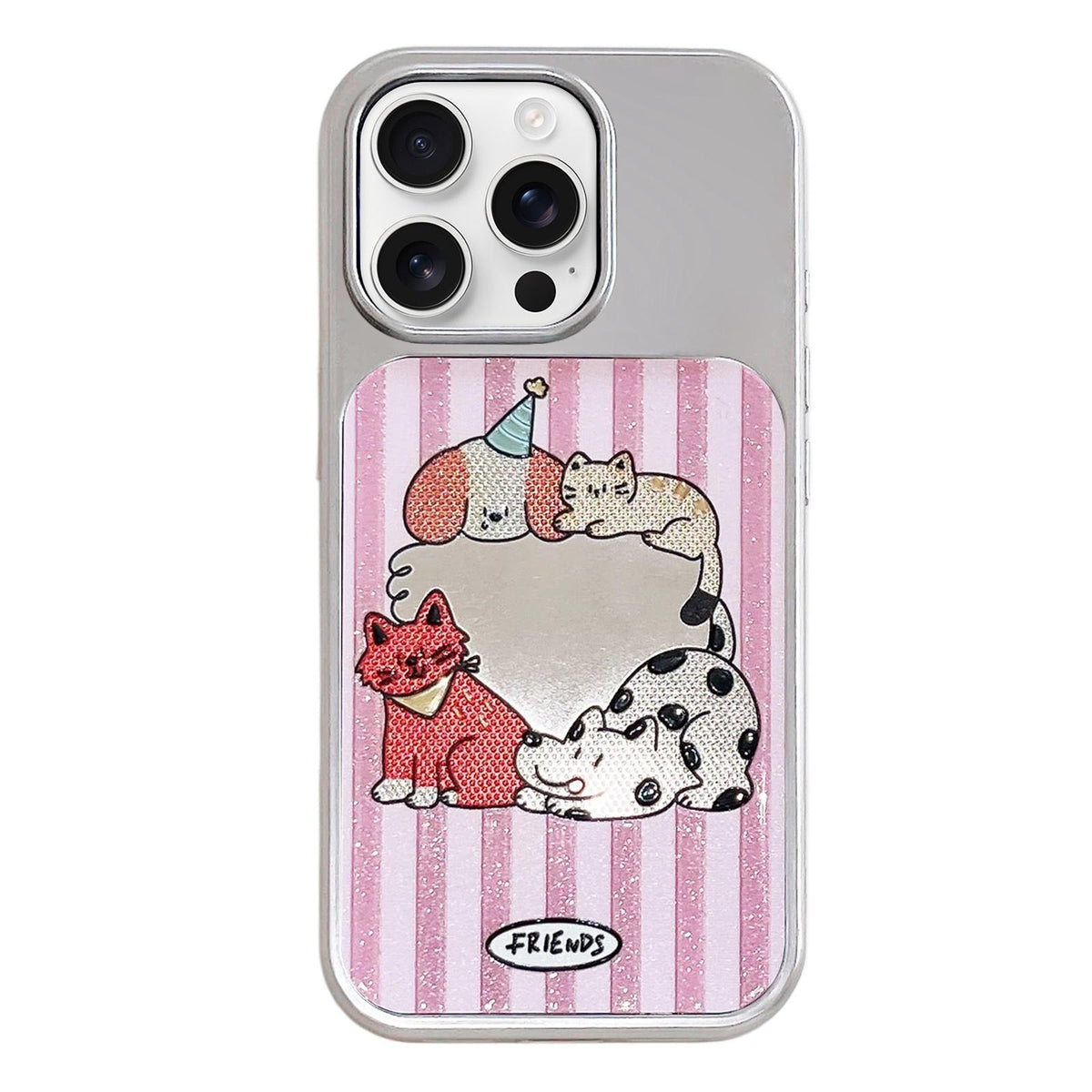 For iPhone 16 Pro Electroplated Silver Frame Glitter Embossed Phone Case - Small Animal - EDA009745005P