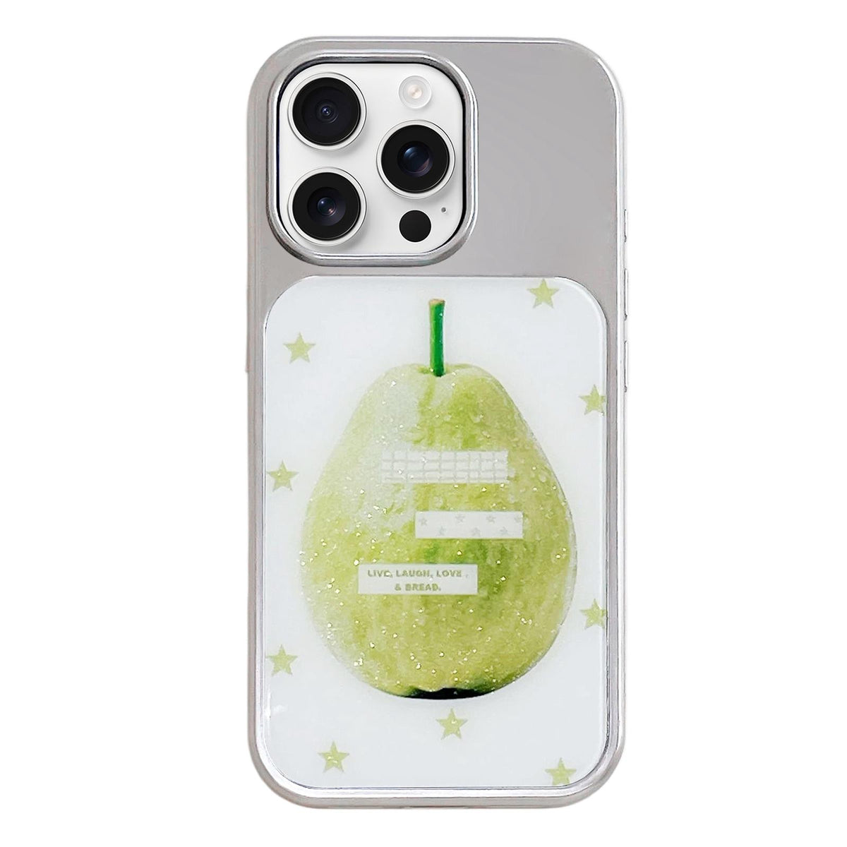 For iPhone 16 Pro Electroplated Silver Frame Glitter Embossed Phone Case - Guava - EDA009745005Q