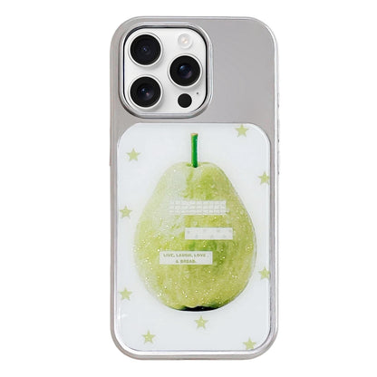 For iPhone 16 Pro Electroplated Silver Frame Glitter Embossed Phone Case - Guava - EDA009745005Q