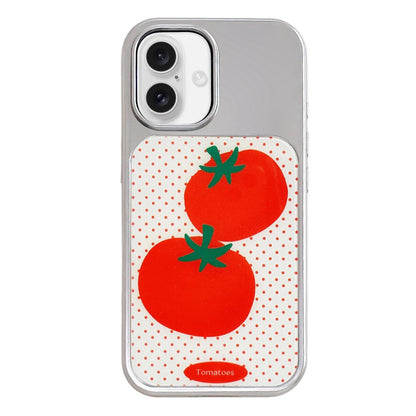 For iPhone 16 Electroplated Silver Frame Glitter Embossed Phone Case - Tomato - EDA009745006E