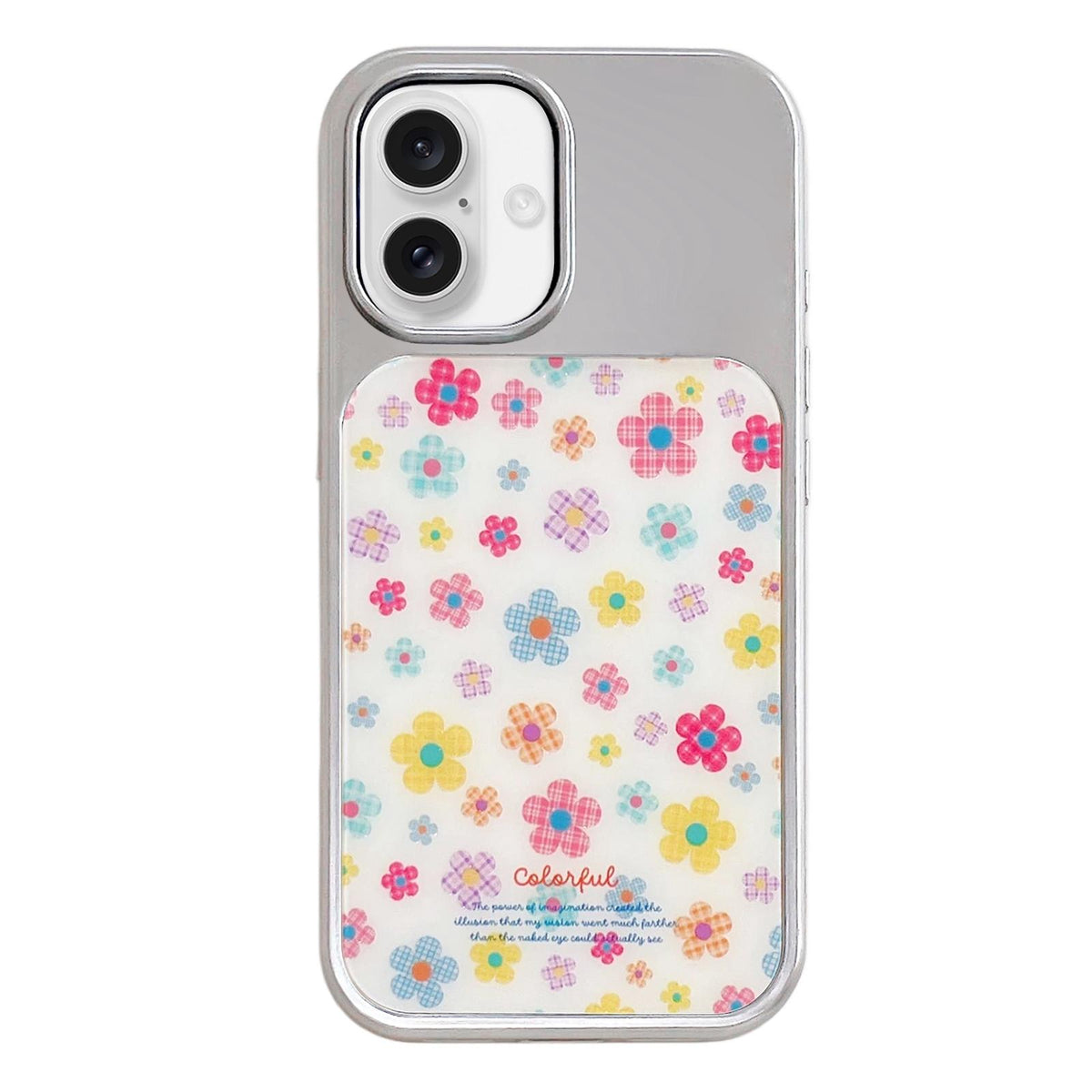 For iPhone 16 Electroplated Silver Frame Glitter Embossed Phone Case - Colorful Flowers - EDA009745006G